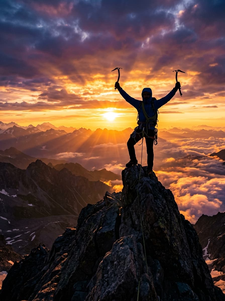 Climber Summit Sunset